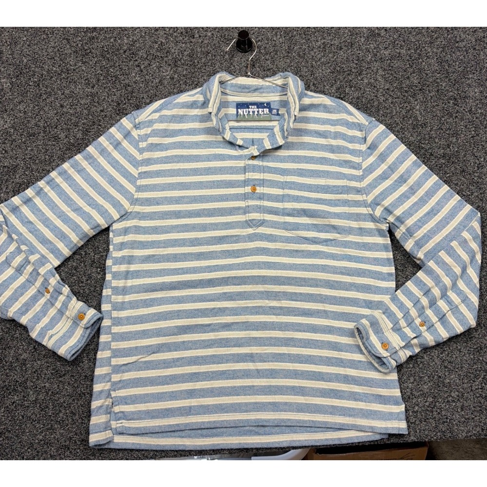 Chubbies The Nutter Shirt Mens Large Blue White Striped Henley Pullover Cotton